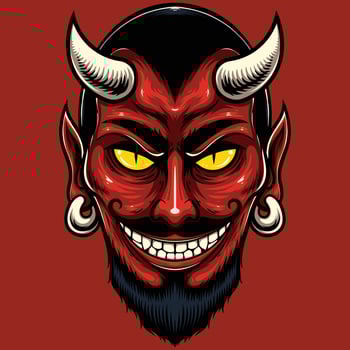 Vector Illustration of Red Devil Head in Vintage Style