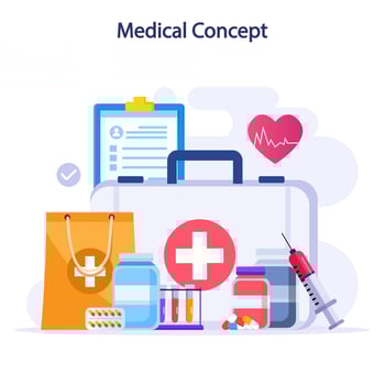 flat vector illustration pharmacy and medical concept, aid, healthcare, drugstore, medicine.