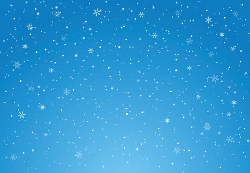 Vector illustration with Falling Snow down on blue sky background of the Merry Christmas and Happy New Year