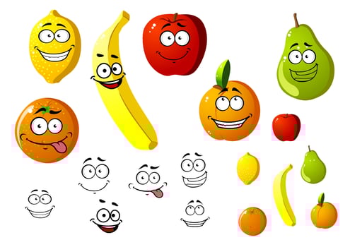 Appetizing fresh cartoon fruits vector