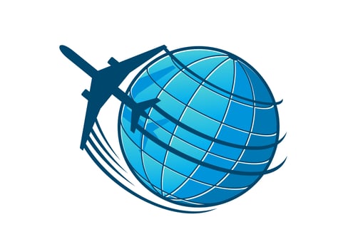 Plane flies around the earth vector