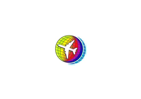 Flying airplane on earth globe vector
