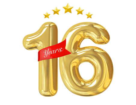 16 Years Anniversary Golden png