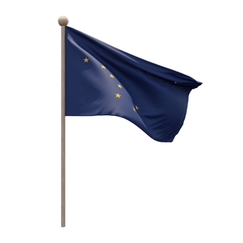 Alaska 3d illustration flag on pole. Wood flagpole png
