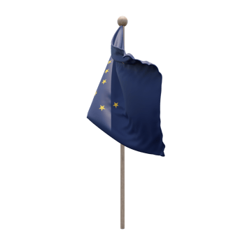 Alaska 3d illustration flag on pole. Wood flagpole png