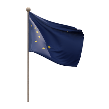 Alaska 3d illustration flag on pole. Wood flagpole png