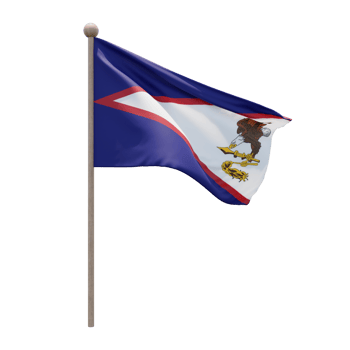 American Samoa 3d illustration flag on pole. Wood flagpole png