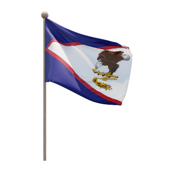 American Samoa 3d illustration flag on pole. Wood flagpole png