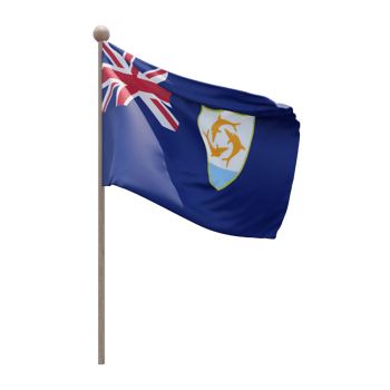 Anguilla 3d illustration flag on pole. Wood flagpole png