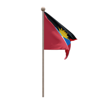 Antigua and Barbuda 3d illustration flag on pole. Wood flagpole png