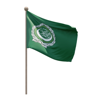 Arab League 3d illustration flag on pole. Wood flagpole png