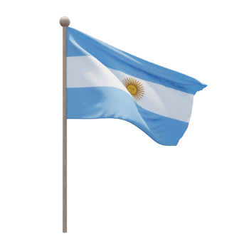 Argentina 3d illustration flag on pole. Wood flagpole png