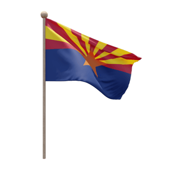 Arizona 3d illustration flag on pole. Wood flagpole png