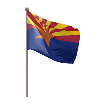 Arizona 3d illustration flag on pole. Wood flagpole png