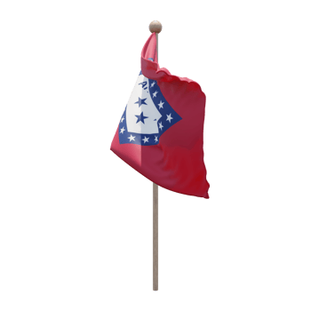 Arkansas 3d illustration flag on pole. Wood flagpole png