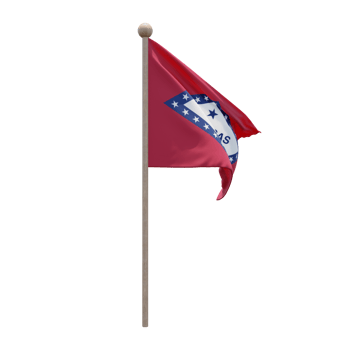 Arkansas 3d illustration flag on pole. Wood flagpole png