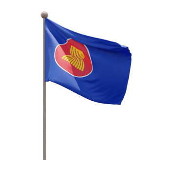 Association of Southeast Asian Nations 3d illustration flag on pole. Wood flagpole png