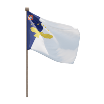 Azores 3d illustration flag on pole. Wood flagpole png