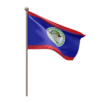 Belize 3d illustration flag on pole. Wood flagpole png