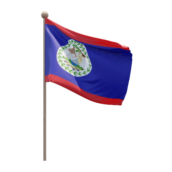 Belize 3d illustration flag on pole. Wood flagpole png