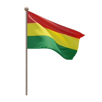 Bolivia 3d illustration flag on pole. Wood flagpole png