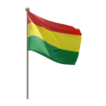 Bolivia 3d illustration flag on pole. Wood flagpole png