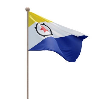 Bonaire 3d illustration flag on pole. Wood flagpole png