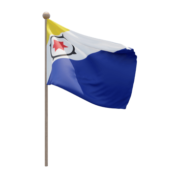 Bonaire 3d illustration flag on pole. Wood flagpole png