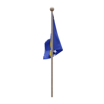 Bosnia and Herzegovina 3d illustration flag on pole. Wood flagpole png