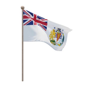 British Antarctic Territory 3d illustration flag on pole. Wood flagpole png