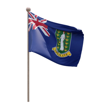 British Virgin Islands 3d illustration flag on pole. Wood flagpole png