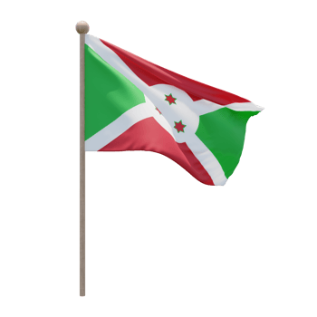 Burundi 3d illustration flag on pole. Wood flagpole png