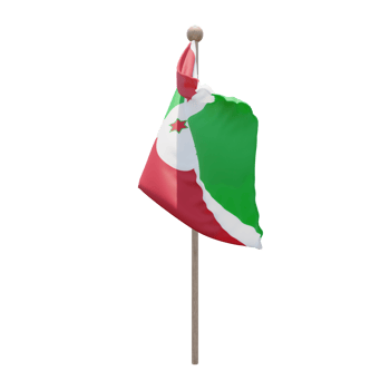 Burundi 3d illustration flag on pole. Wood flagpole png