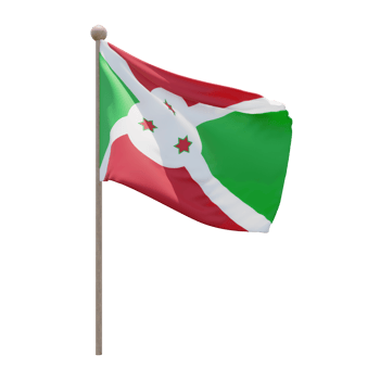 Burundi 3d illustration flag on pole. Wood flagpole png