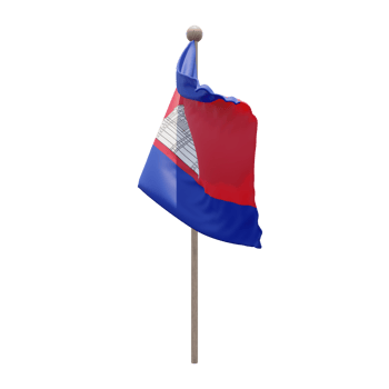 Cambodia 3d illustration flag on pole. Wood flagpole png