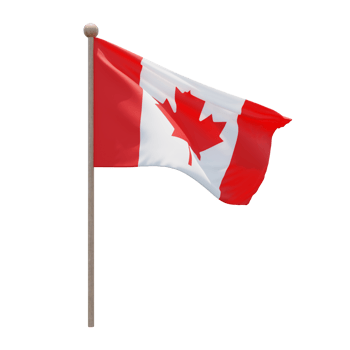 Canada 3d illustration flag on pole. Wood flagpole png