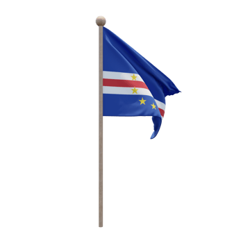 Cape Verde 3d illustration flag on pole. Wood flagpole png