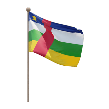 Central African Republic 3d illustration flag on pole. Wood flagpole png