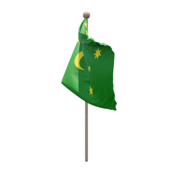 Cocos Keeling Islands 3d illustration flag on pole. Wood flagpole png