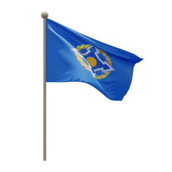 Collective Security Treaty Organization 3d illustration flag on pole. Wood flagpole png
