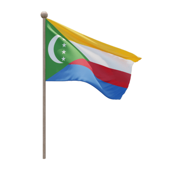 Comoros 3d illustration flag on pole. Wood flagpole png