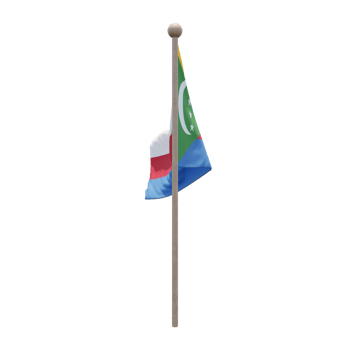 Comoros 3d illustration flag on pole. Wood flagpole png
