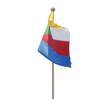 Comoros 3d illustration flag on pole. Wood flagpole png