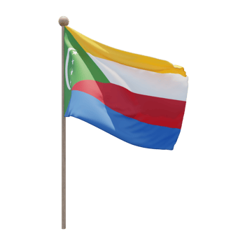 Comoros 3d illustration flag on pole. Wood flagpole png