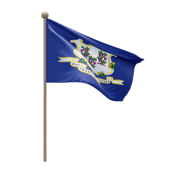 Connecticut 3d illustration flag on pole. Wood flagpole png