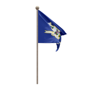 Connecticut 3d illustration flag on pole. Wood flagpole png