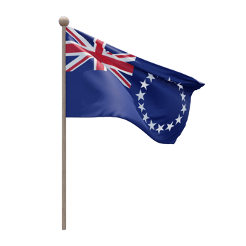 Cook Islands 3d illustration flag on pole. Wood flagpole png
