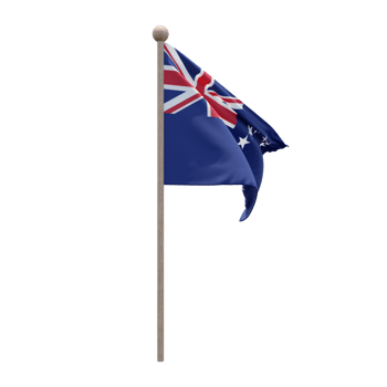 Cook Islands 3d illustration flag on pole. Wood flagpole png