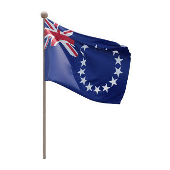 Cook Islands 3d illustration flag on pole. Wood flagpole png