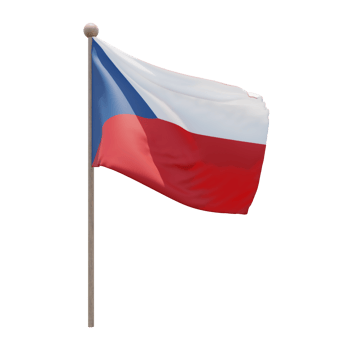 Czech Republic 3d illustration flag on pole. Wood flagpole png
